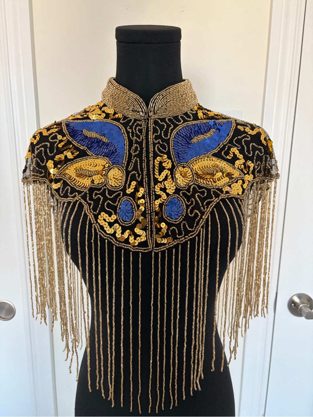 Handmade Beaded Gold Fringe Butterfly Capelet | One Size